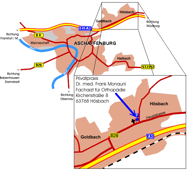 Anfahrtsskizze nach Hoesbach bei Aschaffenburg